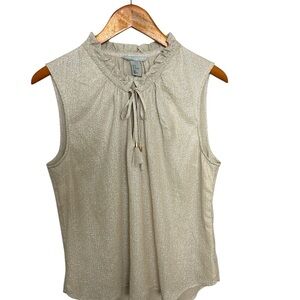 H&M Cream Sleeveless Blouse with Tie Front and Ruffles